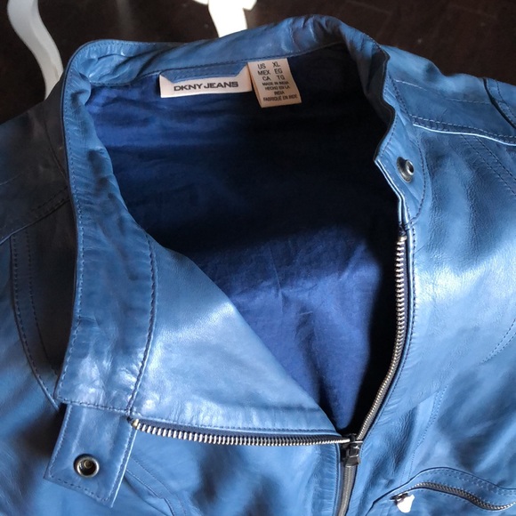 Navy Blue, DKNY leather jacket, XL, NWT - Picture 2 of 6